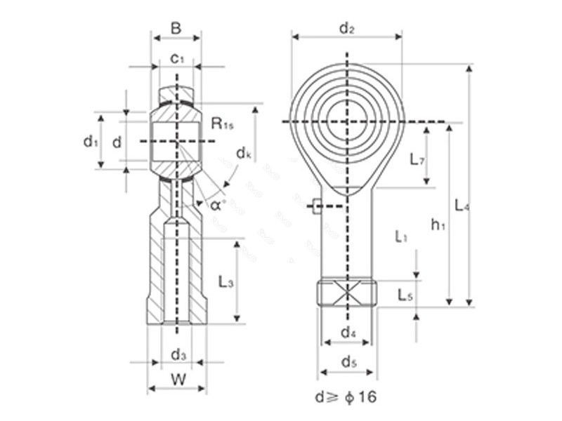 PHS6 Rod End Bearings Drawing PHS6 Rod End Bearings Drawing