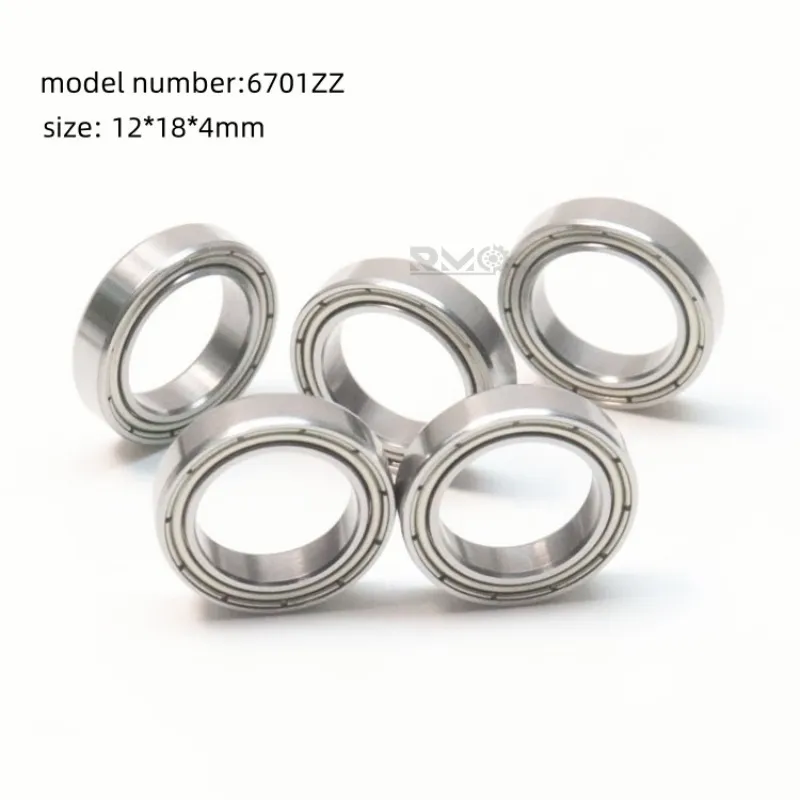 Engineering blueprint and dimension diagram of the 6701ZZ 12x18x4mm thin section ball bearing