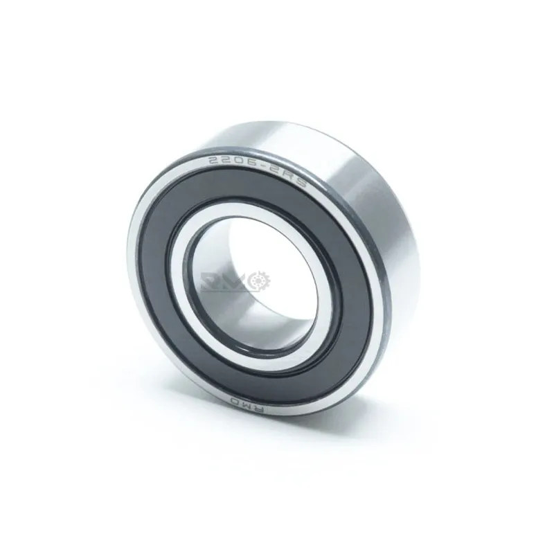 2206 2rs Bearing Spherical Outer Raceway Detail Close up detail of 2206-2RS bearing showing double row balls and spherical alignment raceway