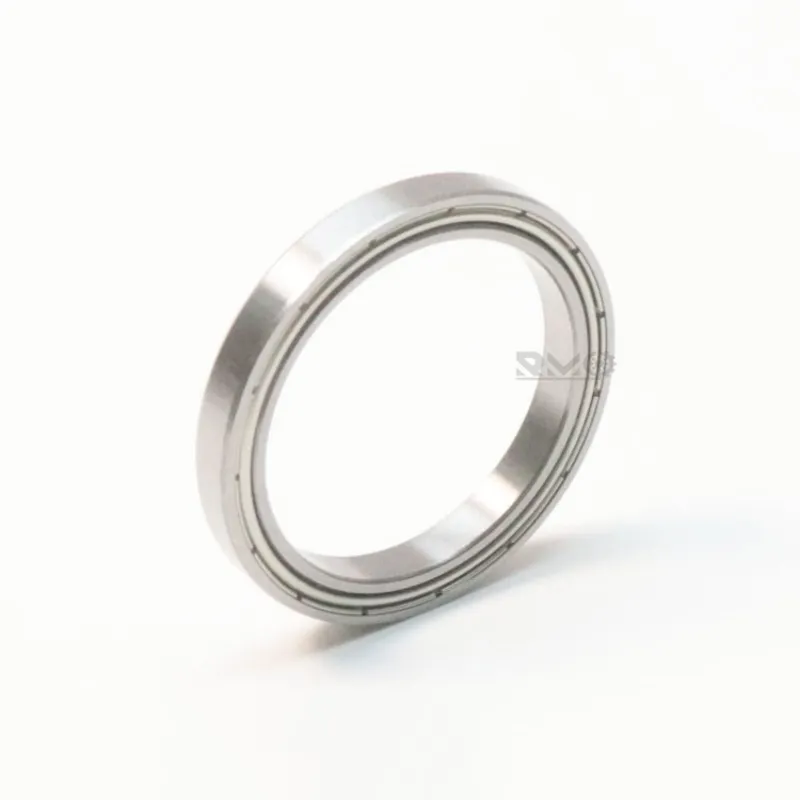 Macro view of 6705-2RS thin wall ball bearing showing double rubber seals for wide bore shafts