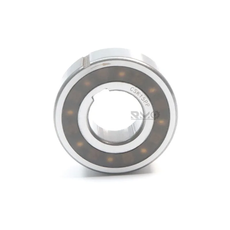 Close up view of CSK15PP freewheel clutch bearing showing inner and outer DIN keyways