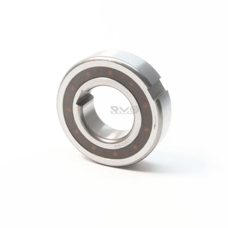 Detailed view of CSK25PP freewheel clutch bearing showcasing inner and outer DIN keyways for 68Nm torque