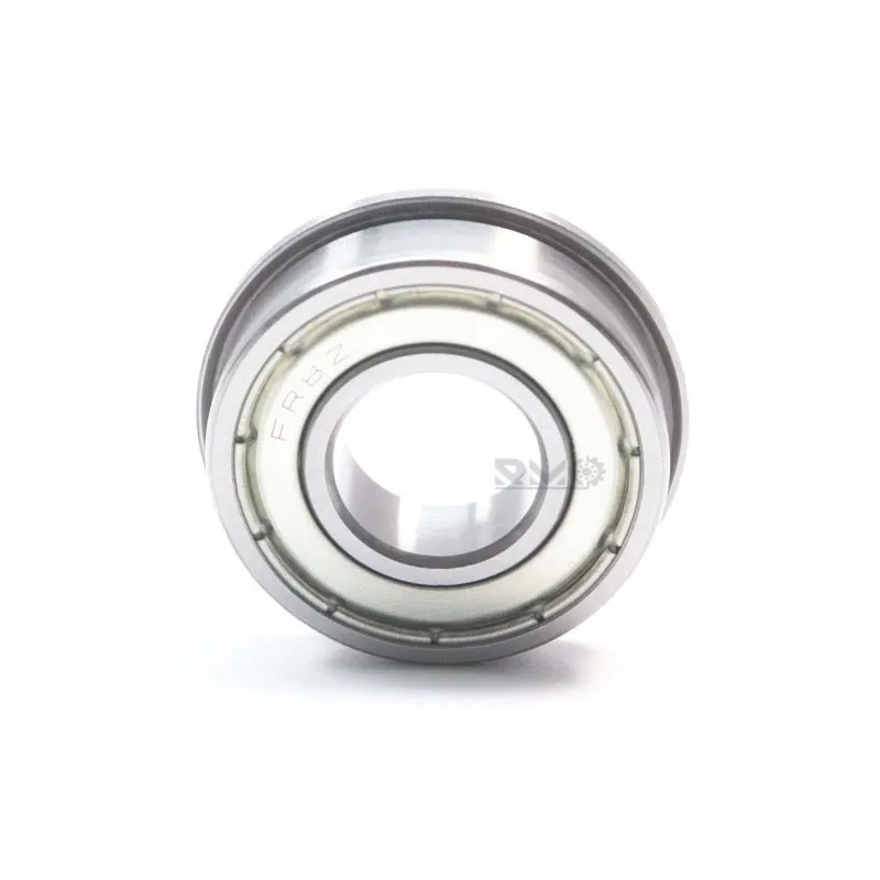 Close up detail of FR8ZZ bearing showing its 1/2 inch round bore and outer flange