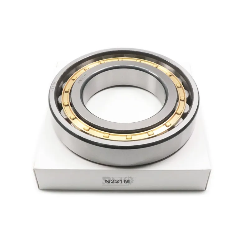 Industrial Gearbox Crusher N221m Roller Bearing Application N221M brass cage cylindrical roller bearing installed on an industrial gearbox drive shaft