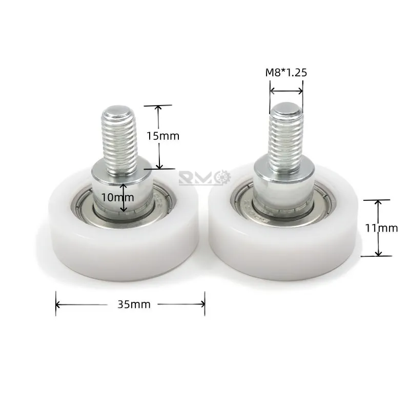 6000ZZ Flat POM Plastic Guide Rollers with M8 Threaded Stud for Sliding Gate Tracks