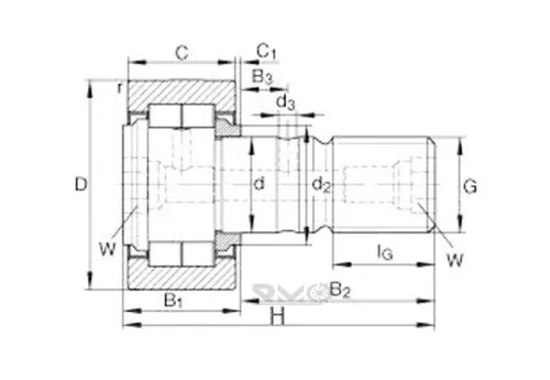 RMO brand NUKR47 stud type track rollers drawing