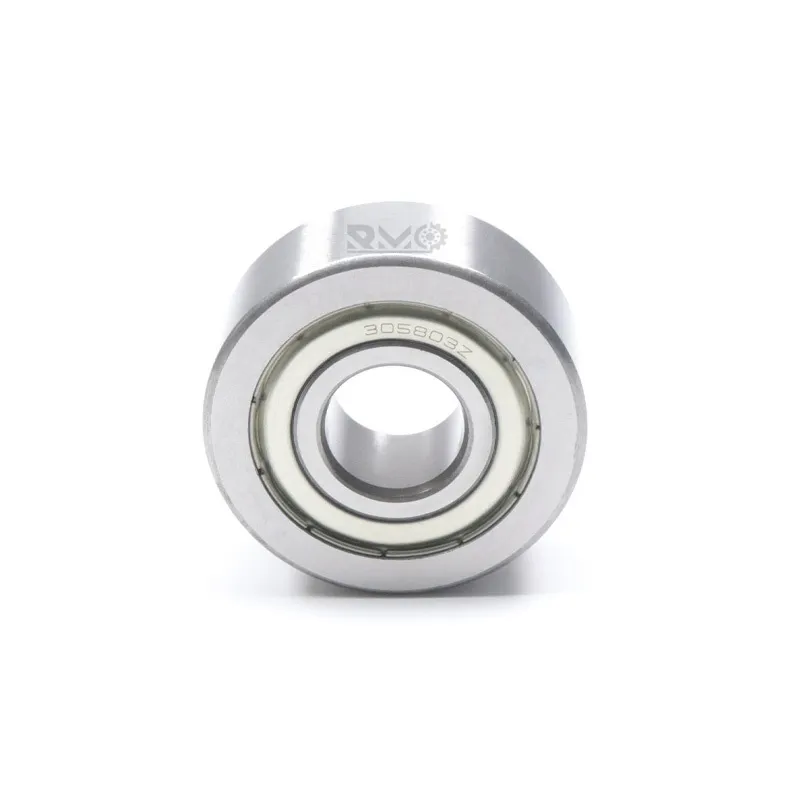 Close-up of reinforced thick-walled outer ring and 2Z steel shields on 305803C-2Z bearing